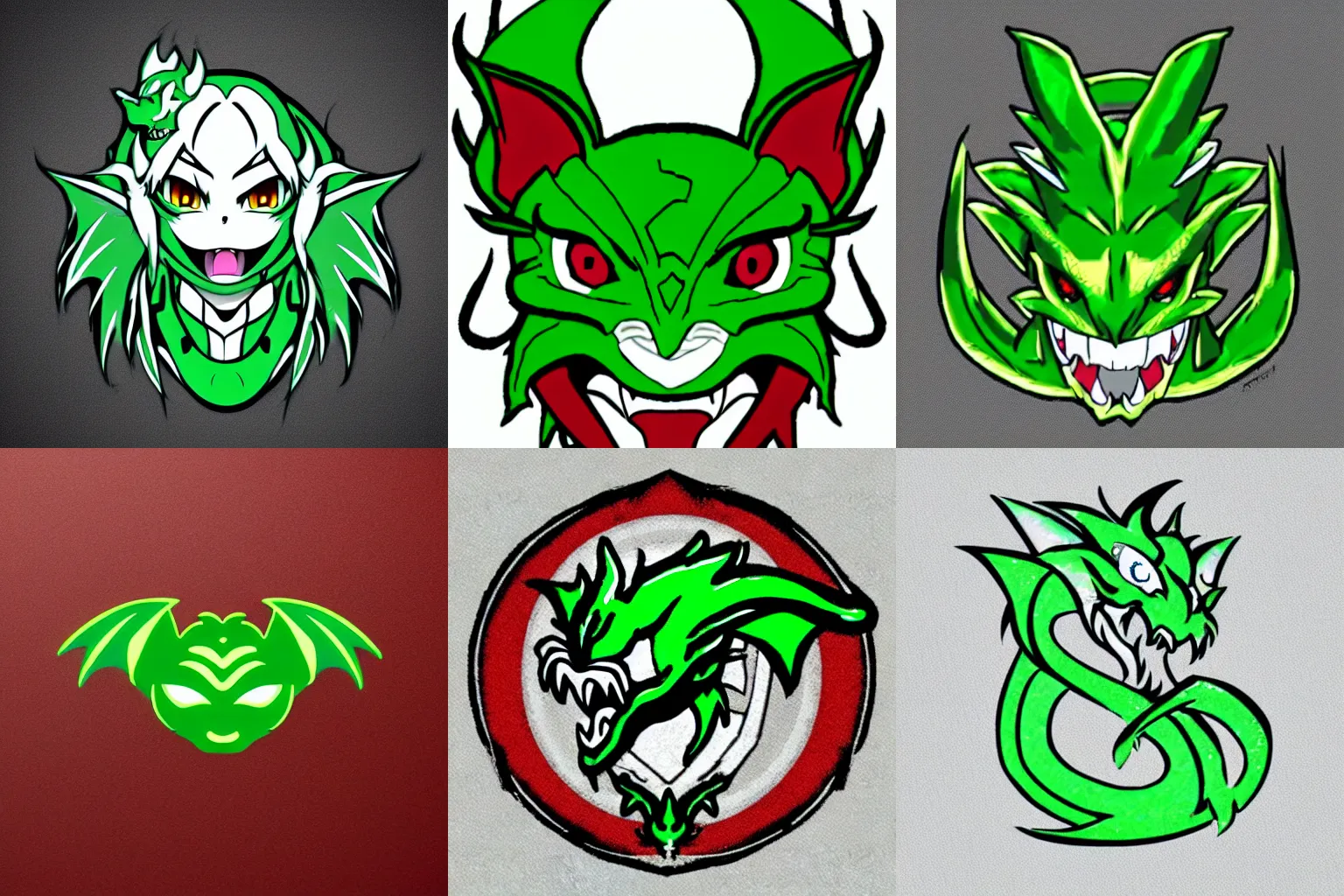 Prompt: Cute green dragon head logo in anime style