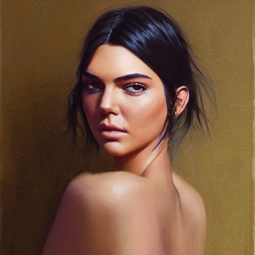 Prompt: kendall jenner by Richard Schmid by Jeremy Lipking by moebius by atey ghailan