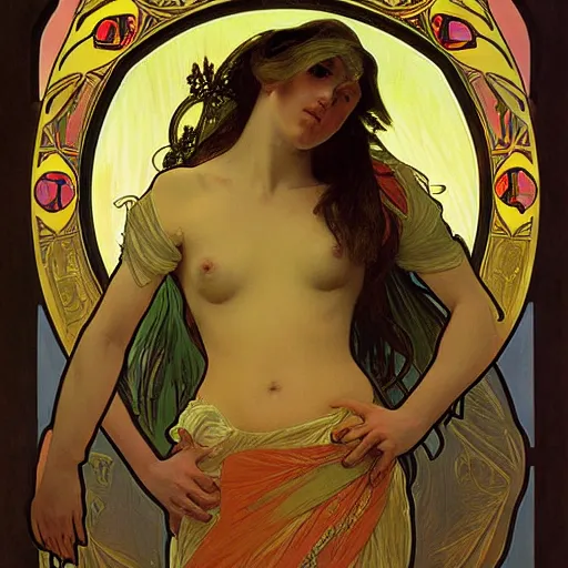 Image similar to digital art by thomas cole, alphonse mucha