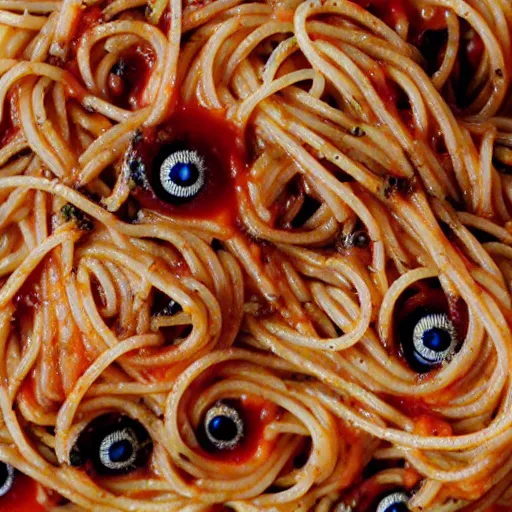 Image similar to spaghetti and eyeballs