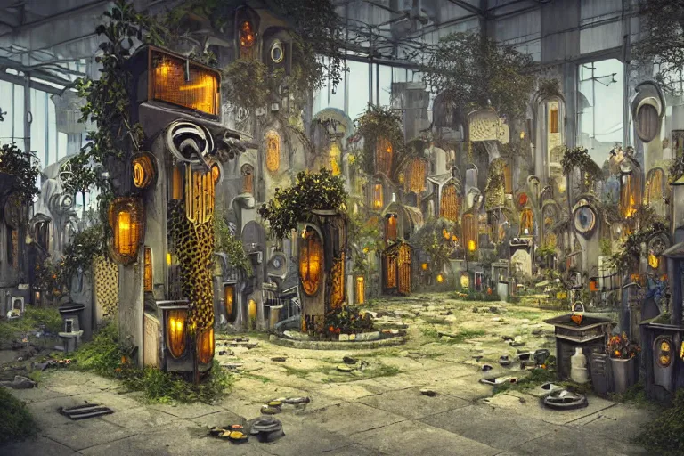 Image similar to elegance futuristic favela graveyard honeybee hive, art nouveau environment, industrial factory, award winning art, epic dreamlike fantasy landscape, ultra realistic,