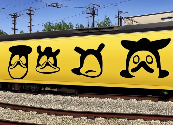 Image similar to The duck emoji spray-painted on the side of a train car, award winning photo, 8k