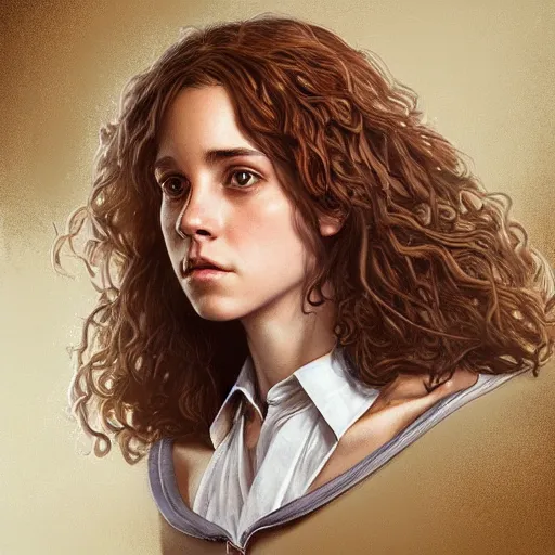 Prompt: ultra realistic illustration, hermione granger from the chamber of secrets, intricate, elegant, highly detailed, digital painting, artstation, concept art, smooth, sharp focus, illustration, art by artgerm and greg rutkowski and alphonse mucha