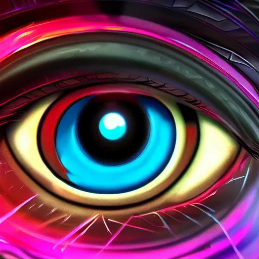 Prompt: Cybernetic Eye with reflections, Close up, colorful, fantasy, vivid colors, concept art, sharp focus, digital art, Hyper-realistic, 4K, Unreal Engine, Highly Detailed, HD, Dramatic Lighting by Brom, trending on Artstation