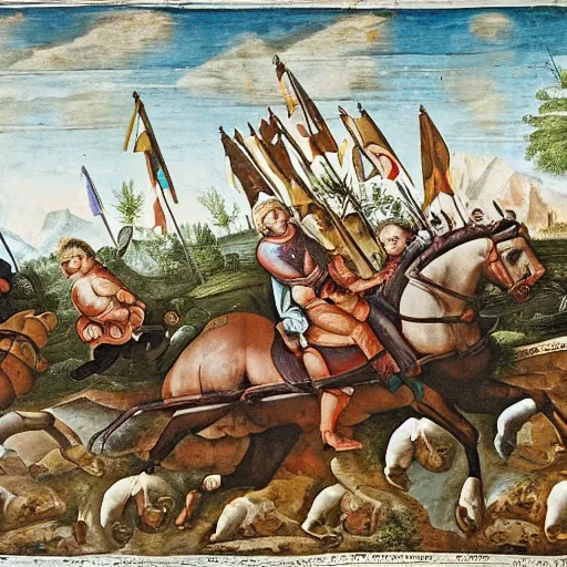 Image similar to all terrain vehicle race, renaissance composition