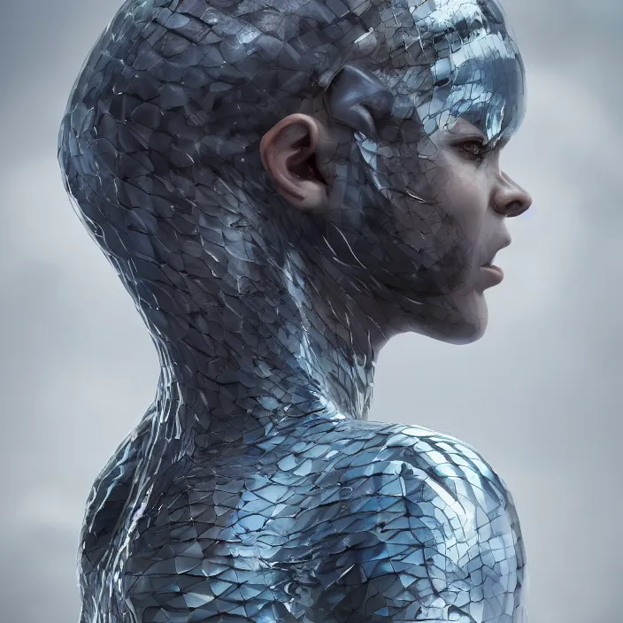 Image similar to a shark human hybrid. intricate cosplay. intricate artwork. octane render, trending on artstation, very coherent symmetrical artwork. cinematic, hyper realism, high detail, octane render, 8 k, iridescent accents