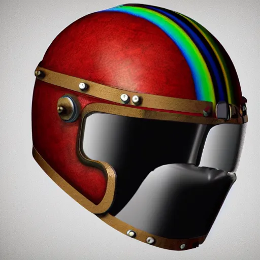 Prompt: steampunk rainbow full face helmet with slide up visor, concept art, render