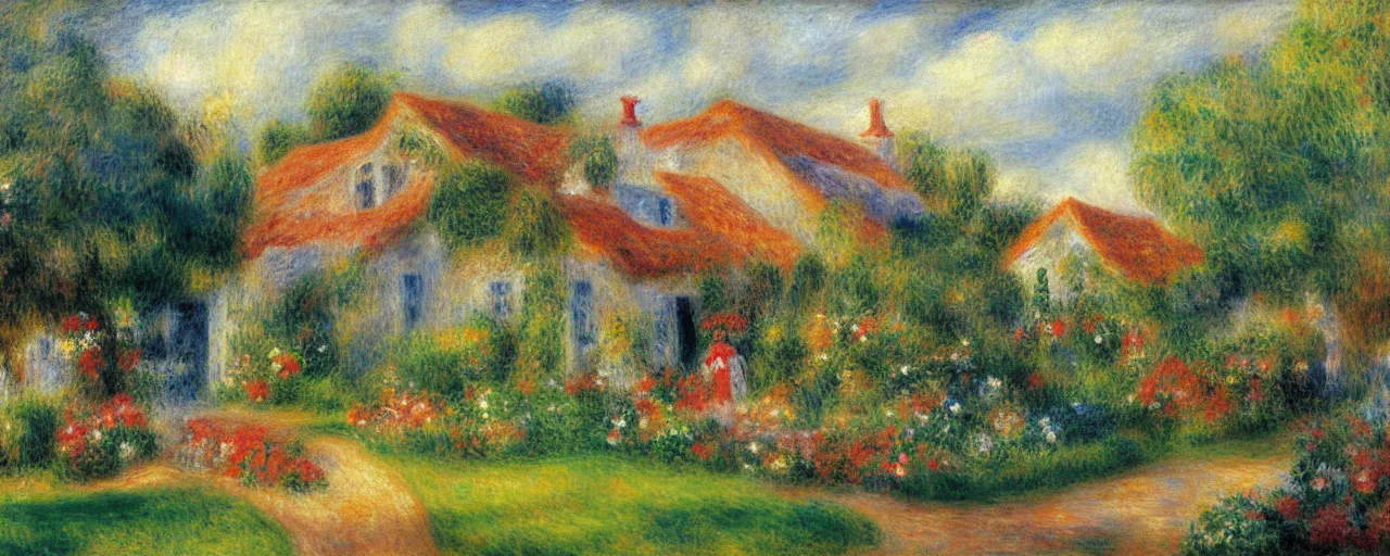 Image similar to a somerset cottage in the style of Renoir