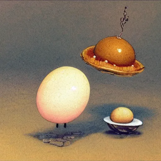 Prompt: toadstool with a fried egg cap. illustation by beatrix potter