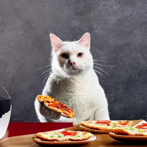 Prompt: Photo of A very fat cat eating a slice of pizza
