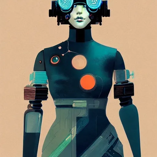 Image similar to a cyberpunk mannequin by victo ngai and jakub rebelka and conrad roset, trending on artstation