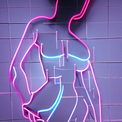 Image similar to 3 d neon art of a womens body, highly detailed