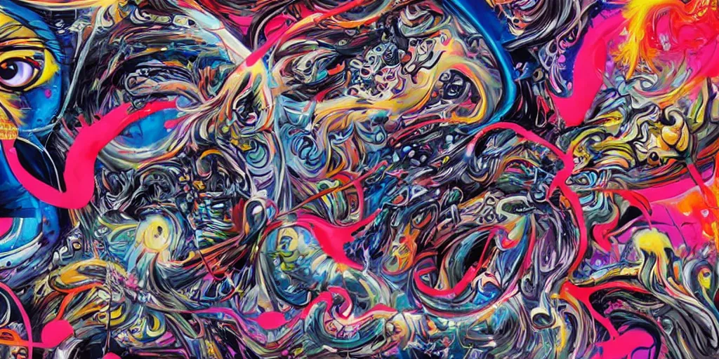 Image similar to Tristan Eaton's wallpaper, Fluid electricity, Neon art