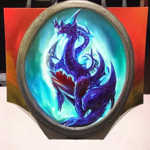 Image similar to sharp oil painting of aurelion sol dragon in the cosmos