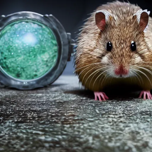 Prompt: hamster from the moon knocking beavers with cucumbers, sci - fi, 8 k, fight shot, hyper realistic