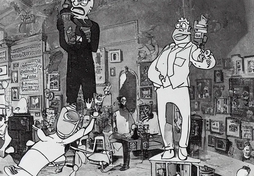 Image similar to spongebob benchpresses a statue of Leon Trotsky, Larry The Lobster watches in appreciation, digital, magical realism, virtual reality