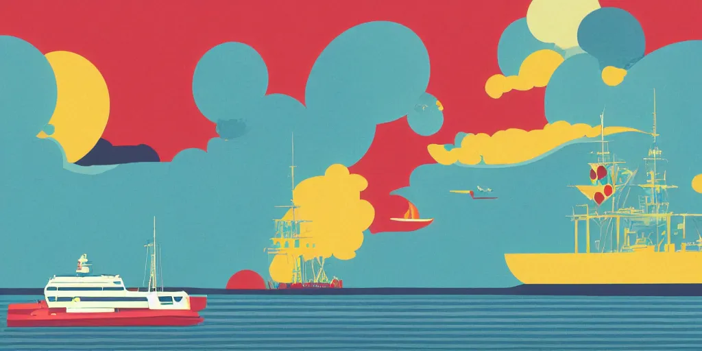 Prompt: ship in a bottle. illustration. multicolored. by tom whalen