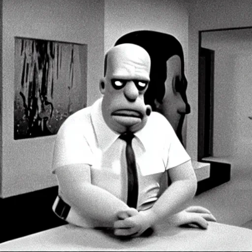 Image similar to a still of homer simpson in psycho ( 1 9 6 0 )