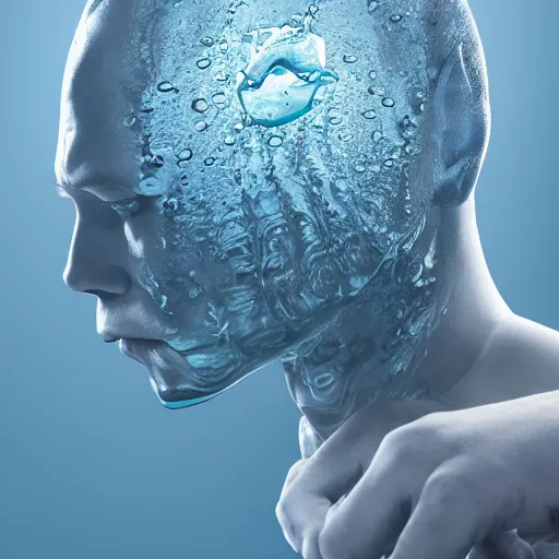 Image similar to water in the shape of a human head on the ocean, water manipulation photoshop, behance, ray tracing, cinematic, in the style of johnson tsang, long shot, hyper detailed, hyper realistic, 8 k resolution, sharp focus, realistic water, award winning