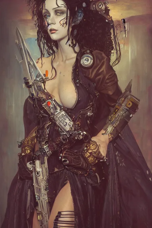 Image similar to portrait of beautiful young gothic maiden, cyberpunk, Warhammer, highly detailed, artstation, illustration, art by Gustav Klimt