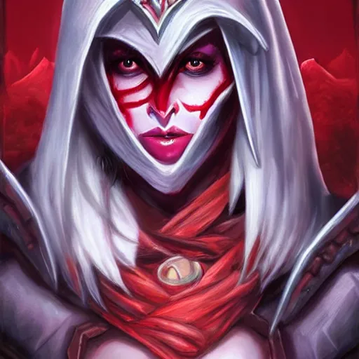 Prompt: Sylvanas with red skin, hearthstone art