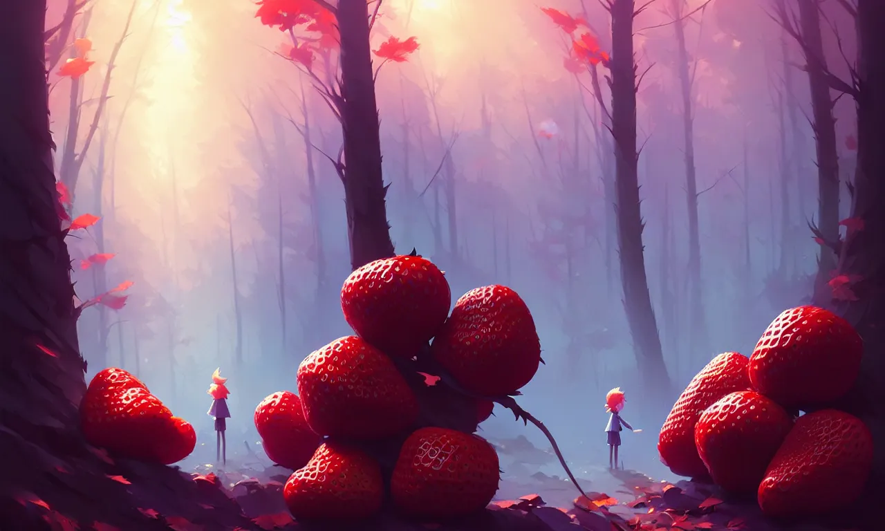 Image similar to Dark forest large strawberries, behance hd by Jesper Ejsing, by RHADS, Makoto Shinkai and Lois van baarle, ilya kuvshinov, rossdraws global illumination