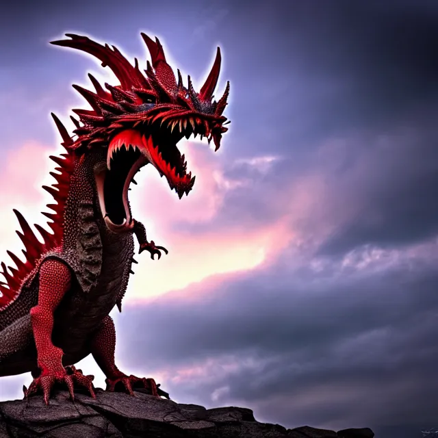 Prompt: giant spiky dragon, 8 k, hdr, smooth, sharp focus, high resolution, award - winning photo