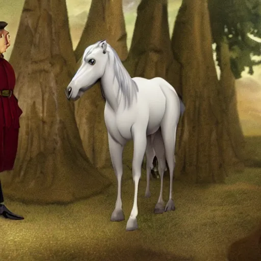 Image similar to a Hungarian Fairy tale, by Marcel Jankowicz, screenshot, animation movie, Janos Vitez, the white mare