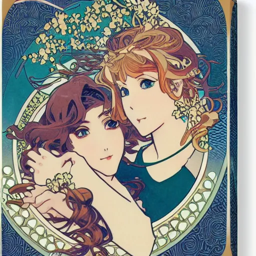 Image similar to anime manga ornaments illustration style by Alphonse Mucha and James Roper pop art pattern nouveau