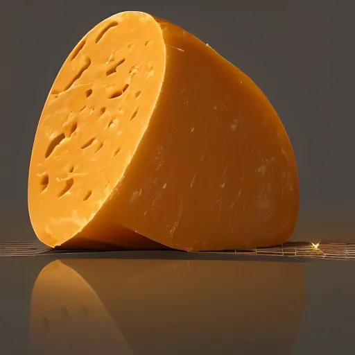 Image similar to A highly detailed digital art of a Gouda Cheese, volumetric lighting, 4k resolution, warm colors,