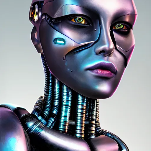 Image similar to a woman cyborg bounty hunter, a photorealistic painting by wang duo, featured on cg society, photorealism, behance hd, ultrafine detail, high detail, iridescent accents