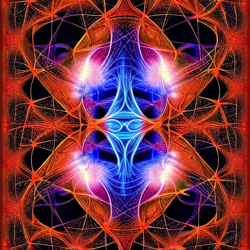 Image similar to symmetrical fractal sacral geometry, android jones