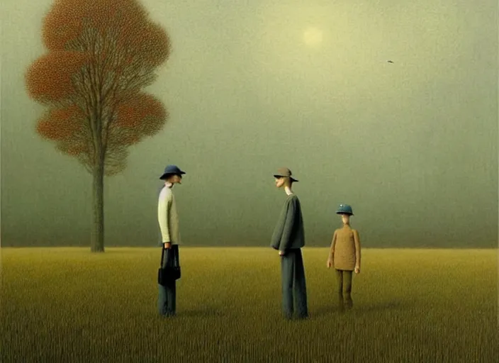 Image similar to surreal scenery, painting by quint buchholz and ray caesar, muted colors, gray, dull, boring, low energy, pale blue faces, very detailed, very coherent