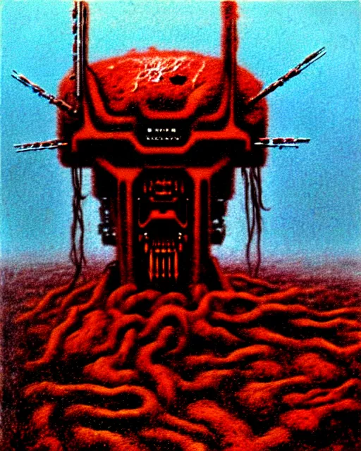 Image similar to bleeding gundam robot made of meat drawn by beksinski, high definition, lovecraftian