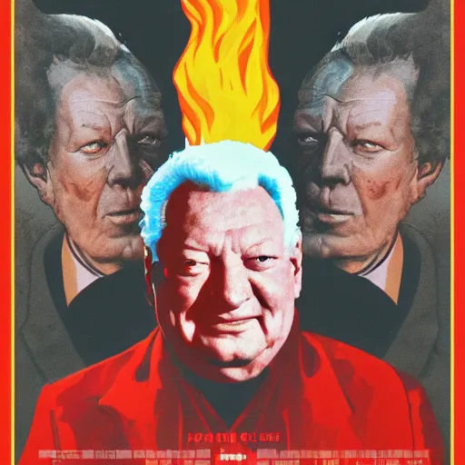 Prompt: yeltsin in hell, scary art in the style of a poster for a movie in a cinema, art in 4 k, detailed details