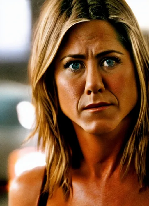 Image similar to film still of Jennifer Aniston as Martin Riggs in Lethal Weapon, 4k