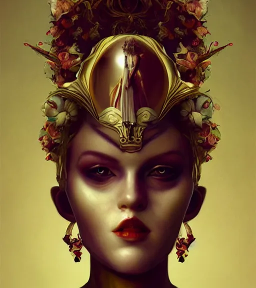 Image similar to beautiful female character inspired by venice carnival and russian icons ellen ripley | | digital artwork made by greg rutswork, anna dittmann and lois van barlee, symmetrical, anatomically correct