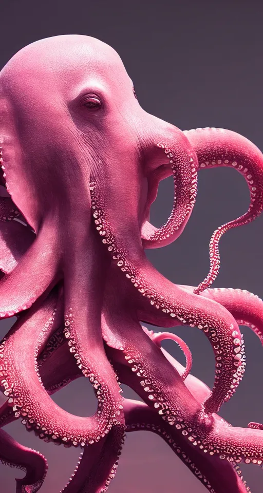 Image similar to A octopus centered-photograph of a pink elephant, film still, dynamic action pose, National Geographic, insane detail, intricate, highly detailed, Zeiss Lens, DSLR photography, smooth, sharp focus, Unreal Engine 5, Octane Render, Redshift, 8K