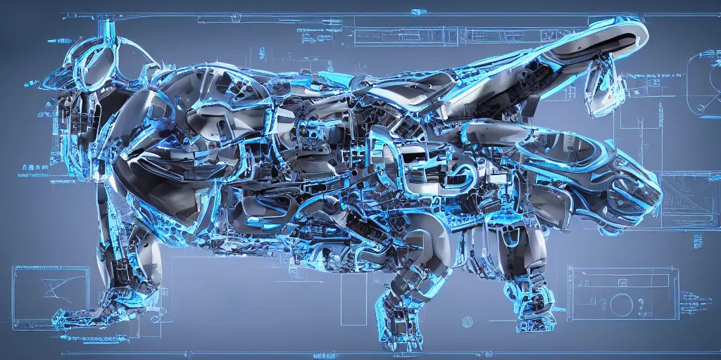 Prompt: blueprint od cyberanimal biomorphic device futuristic mechanical Bionic high-tech industrial design formshape geberative parametrical cgi photorealistic 8k illustration patentwork