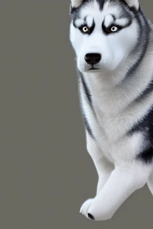 Image similar to a character design of a husky wearing a white vest