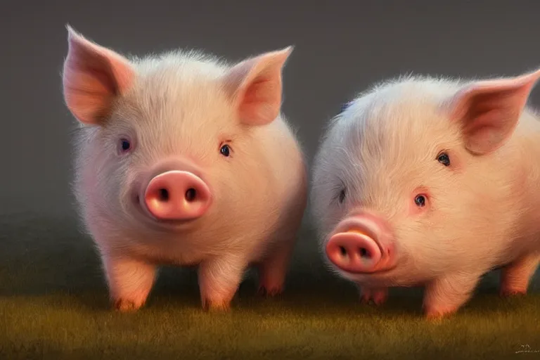 Prompt: cute fluffy pigs by jean - baptiste monge, high quality, high resolution, 4 k, painted by cgsociety, rutkowski, gurney with ambient lighting, concept art, detailed, smooth, dynamic volumetric cinematic lighting, octane, raytrace