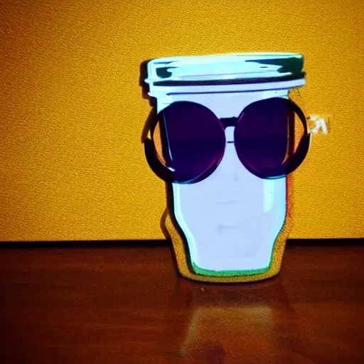 Prompt: cool jar with anime sunglasses, pixiv