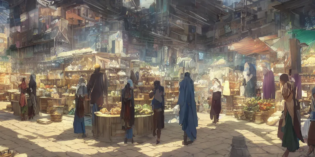 Image similar to biblical marketplace by makoto shinkai