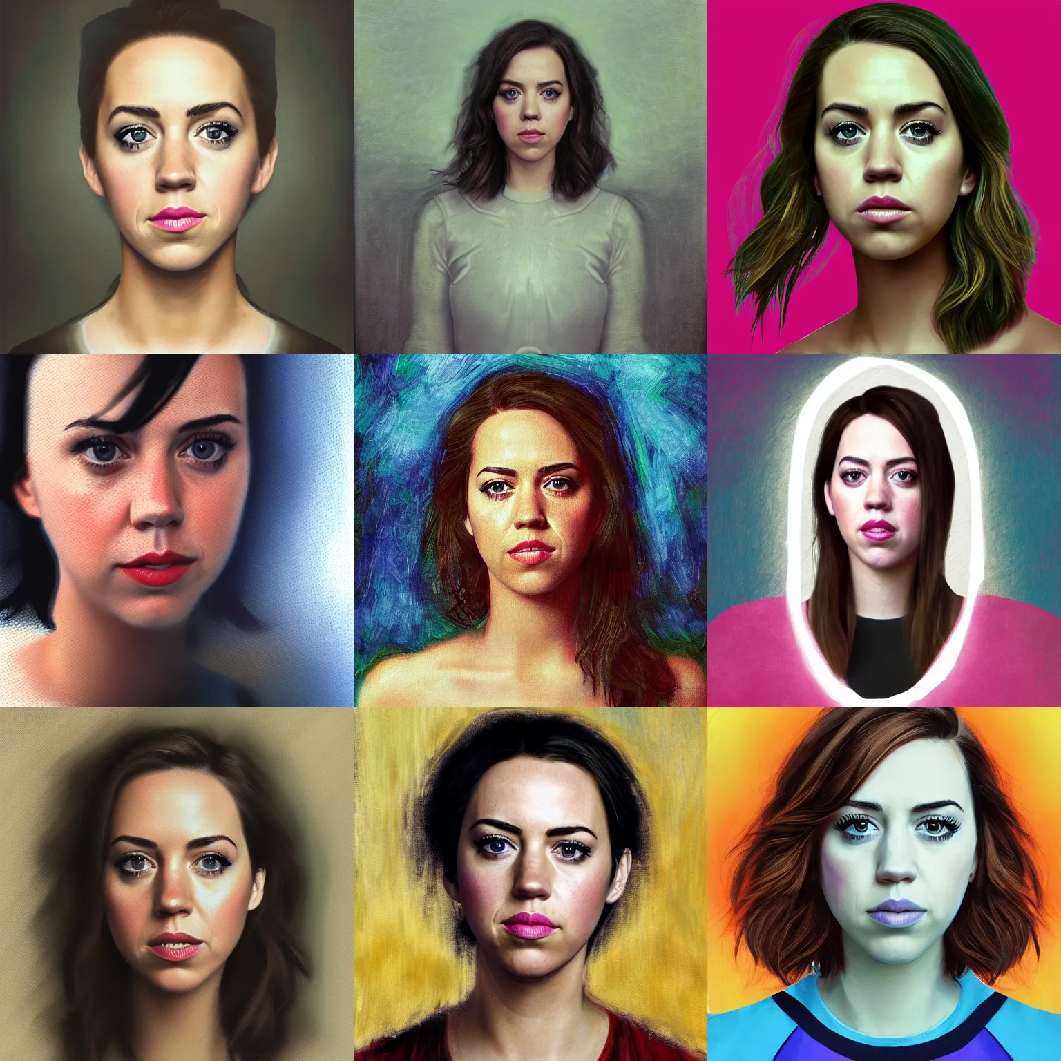 Prompt: portrait of a mix between aubrey plaza, katy perry, emma watson, scarlett johansson, ryan kiera armstrong, jennifer lawrence, 4 k art trending on artstation by monet, rembrandt, oil painting, digital, snapchat age filter