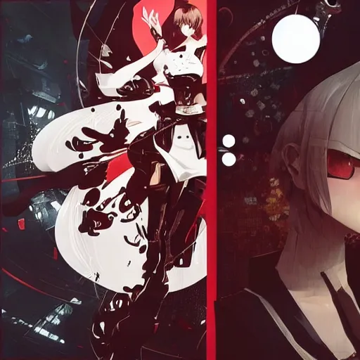Image similar to luxury advertisement, white and red colors. highly detailed post-cyberpunk sci-fi close-up schoolirl in asian city in style of cytus and deemo, mysterious vibes, by Ilya Kuvshinov, by Greg Tocchini, nier:automata, set in half-life 2, beautiful with eerie vibes, very inspirational, very stylish, surrealistic, perfect digital art, mystical journey in strange world, bastion game