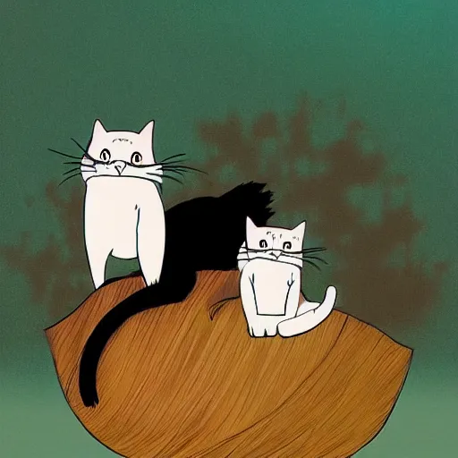 Prompt: cats created by cartoonist Hayao Miyazaki , trending on Artstation