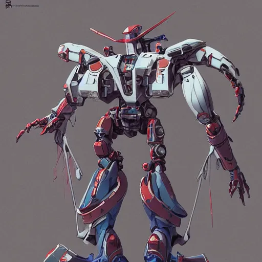 Image similar to amphibious power suit mecha. mobile combat suit artillery rococo robot, evangelion, super robot, detailed illustration, concept art, smooth, sharp focus, by tasuku karasuma, gaston bussiere, katsuya terada, beeple, bandai macross box art, canon eos