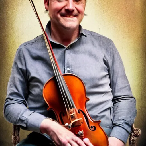 Prompt: a realistic photo of patrick ourceau the fiddle player.