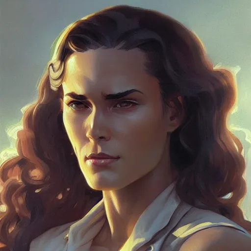 Prompt: female doc savage, painted character portrait, highly detailed, digital painting, artstation, concept art, sharp focus, illustration, art by artgerm and greg rutkowski and alphonse mucha