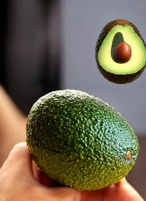 Image similar to an avocado with jeff goldblum's head on top